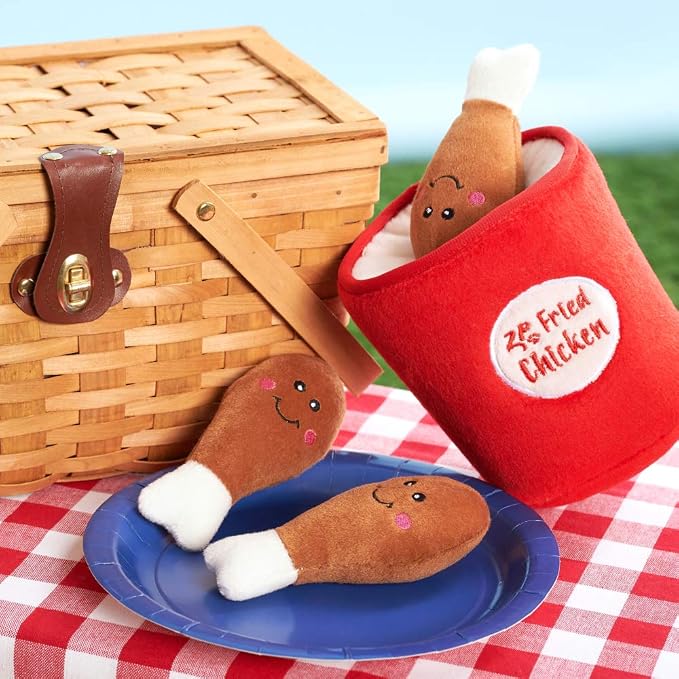 ZippyPaws Burrow- Interactive Dog & Puppy Toys for Boredom, Stimulating Pet Products to Keep Them Busy, Hide & Seek Plush Puzzles, Squeaky Toy for Enrichment, for Small & Medium Dogs- Chicken Bucket