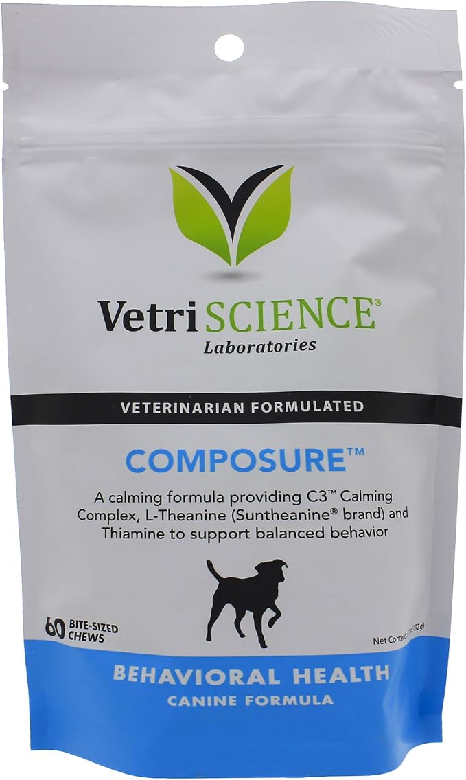 VetriScience Calm & Confident Chews, Composure Clinically Tested Calming and Anxiety Supplement for Small Dogs Under 30 lbs, Reduce Stress, Ideal for Thunderstorms and Fireworks, Chicken, 30 Count
