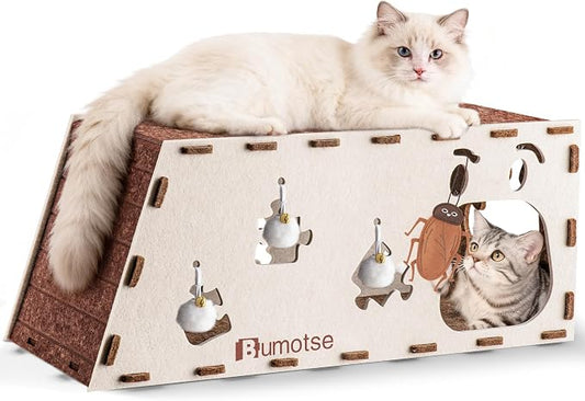 Felt Cat Bed Cave for Indoor Cats, Modular Tunnel Hideaway House for Large Cats Up to 22LB, Cozy Washable Felt Cat Condo for Sleeping, Playing & Hiding, Cream