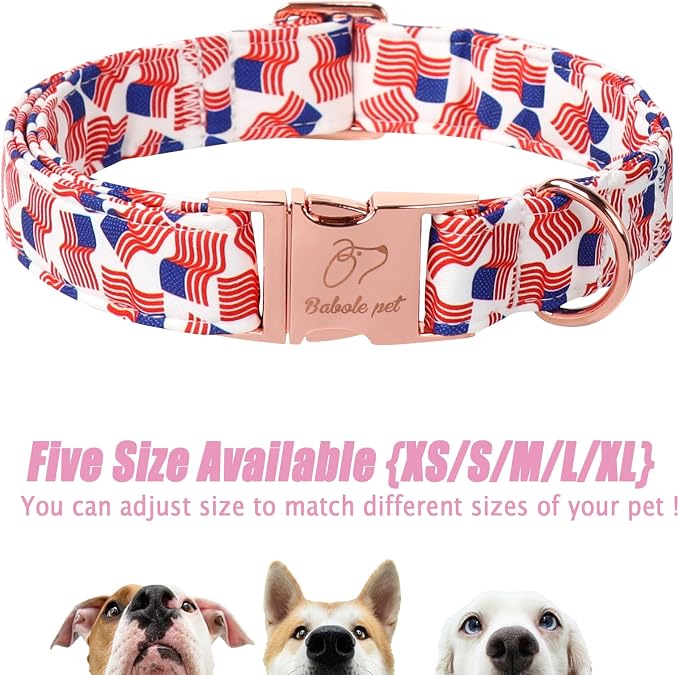 American Flag Dog Collar - 4th of July Dog Dog Collars for Medium Dogs, Adjustable Independence Day Metal Buckle Patriotic Dog Collar M