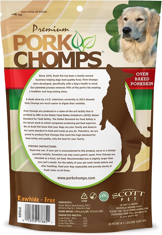 Pork Chomps Baked Pork Skin Dog Chews, 6-inch Twists, Bacon Flavor Wrap, 4 Count (Pack of 2)