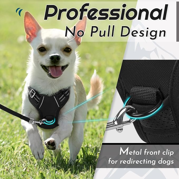 Eagloo Small Dog Harness No Pull, Service Vest with Reflective Strips and Control Handle, Adjustable and Comfortable for Walking, No Choke Pet Harness with 2 Metal Rings, Black, XS