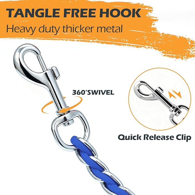 Chain Dog Leash Chew Proof Metal Leash for Medium Large Dogs, Chain Link Dog Anti Chew 5.2FT / 4FT Strong Anti Bite Comfortable Soft Padded Handle (Blue, 4FT(5-30lb))