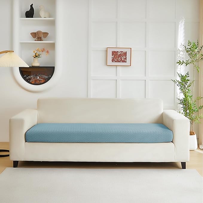 Yoovat Couch Cushion Covers for Sofa Couch Covers Wear-Resistant Universal Sofa Cover Washable Stretch for Sectional Slipcovers (Texture-Sea Blue,Large Triple Seat Cover)