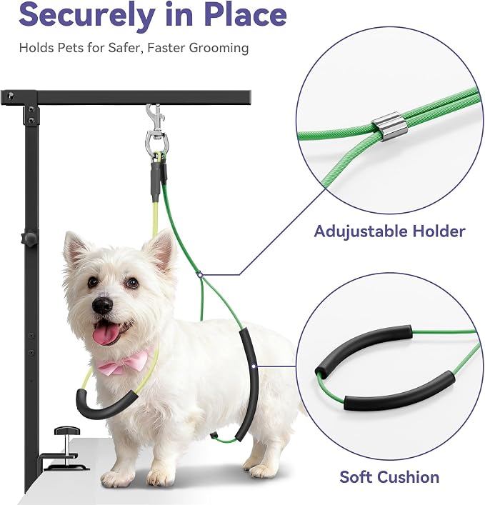 Adjustable Dog Grooming Arm with Clamp, 26″–40″ Height, S Hammock with Back Buckle, No-Sit Grooming Restraint for Small & Medium Dogs