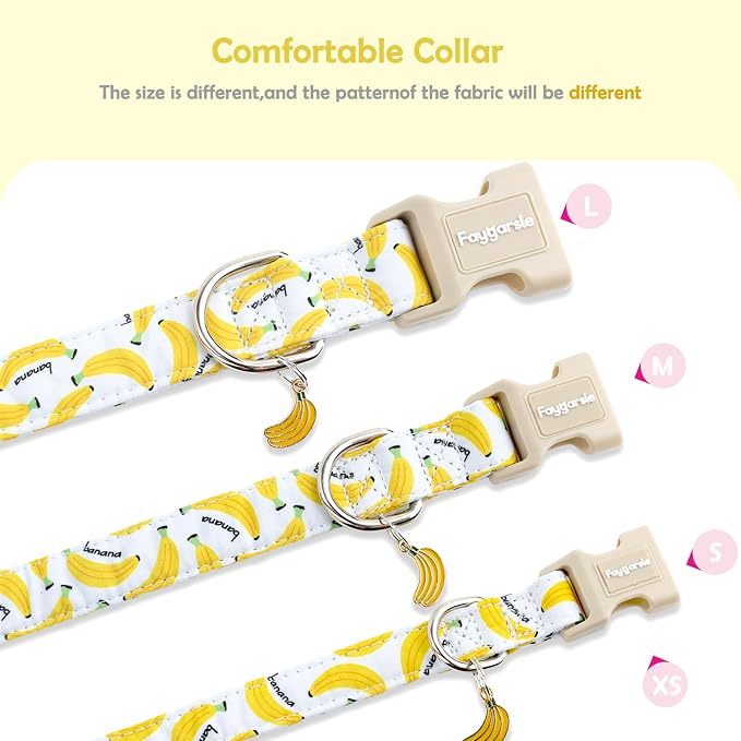 Faygarsle Cute Banana Print Dog Collar Spring Summer Design for Small Medium Large Dogs White and Yellow XS