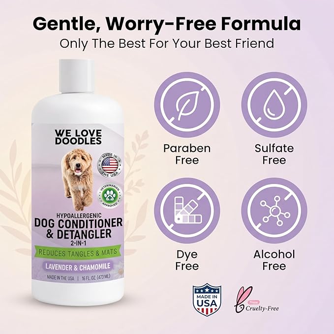 Dog Shampoo and Conditioner & Detangler - Best Goldendoodles, Poodles & Doodle Shampoo for Smelly Dogs - Sensitive Skin Puppy Shampoo - Made in The USA, Goldendoodle Must Haves (Shampoo & Conditioner)