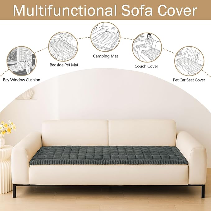 hyha Couch Cover for Dogs Washable, Non Slip Thick Flannel Sofa Protector, Pet Friendly Plush Furniture Cover for Sectional Sofa & Loveseat (Dark Grey, 35.4" x 82.7")