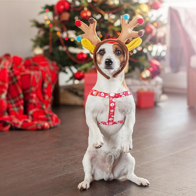 PUPTECK No Pull Christmas Dog Harness Soft Adjustable Basic Nylon Step in Puppy Vest Outdoor Walking with ID Tag, Red, M