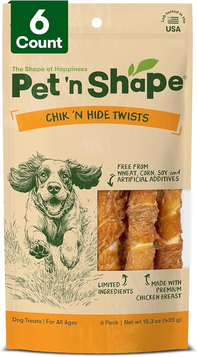 Pet 'n Shape Chik 'n Hide Twist - Chicken Wrapped Rawhide Natural Dog Treats, Large, 6 Count