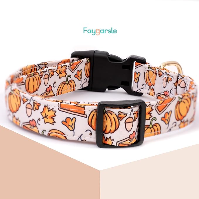 Faygarsle Orange Dog Collar with Pumpkin Leaf Patterns Cute Puppy Collar for Fall Autumn Seasons Dog Collar for Small Medium Large Dogs Stylish Dog Necklace for Male Female Boy Girl Dogs L