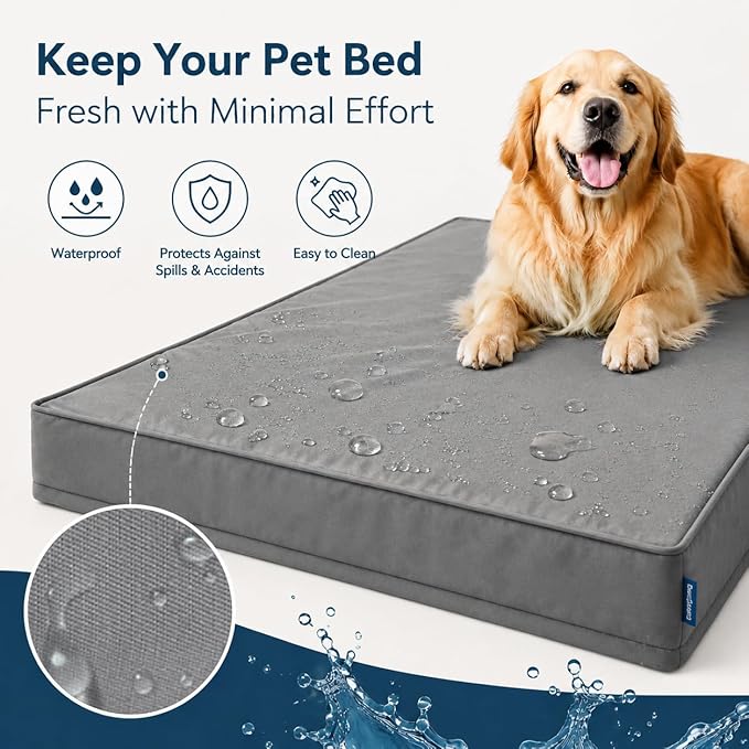 WNPETHOME Outdoor Dog Bed Waterproof, Large Outdoor Dog Bed for Large Sized Dog, Outdoor Indoor Dog Bed with Removable Washable Cover, Egg Crate Foam Dog Crate Mat, Durable Waterproof Dog Bed, Grey