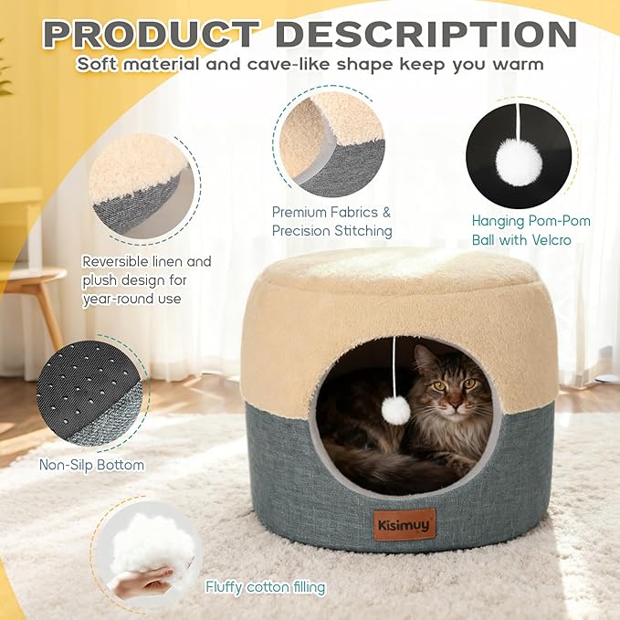 2 Pack Cat Bed for Indoor Cats - Foldable Cat House & Lounge for Kittens and Small Pets with Reversible Cushioned Pillow, Calming Anti-Anxiety Pet House, Soft Plush & Anti-Slip, Set of 2* 15.7 Inch