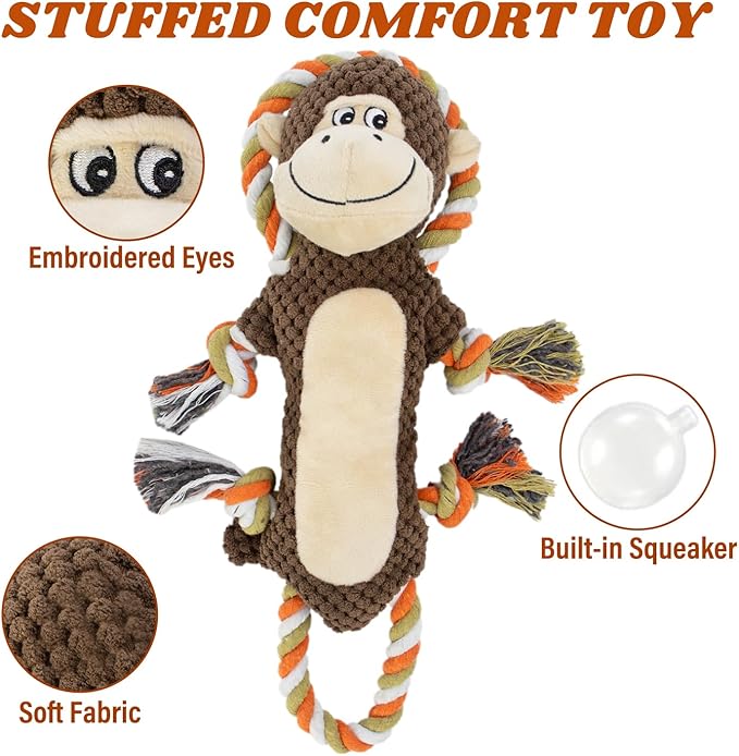Squeaky Monkey Dog Toys for Large Dogs,Dog Monkey Toy,Dog chew Toys, Interactive Toys, Stuffed Plush Puppy Toy with Crinkle Paper for Small, Middle,Big Dogs, Monkey Dog Toy,Dog Toy Monkey