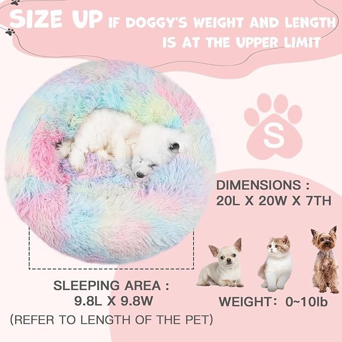 Himax Small Dog Bed, Fluffy Dog Bed with Blanket Attached, Cat Bed Washable, Multi-Colored (20"/26"/35")