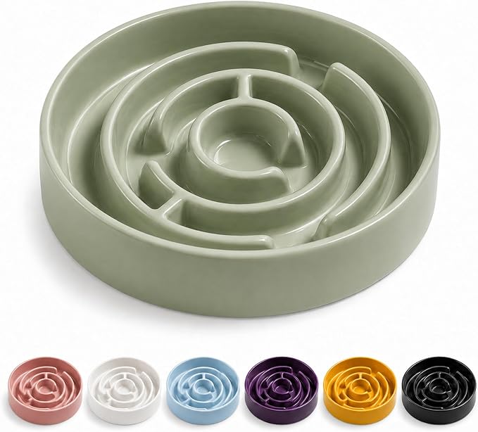Ceramic Slow Feeder Dog Bowls with Anti-Slip, Slow Feeder & Non-Slip Design, Boredom and Anxiety Reducer, Suitable for All Breed Dogs and Cat (Ceramic-Green)