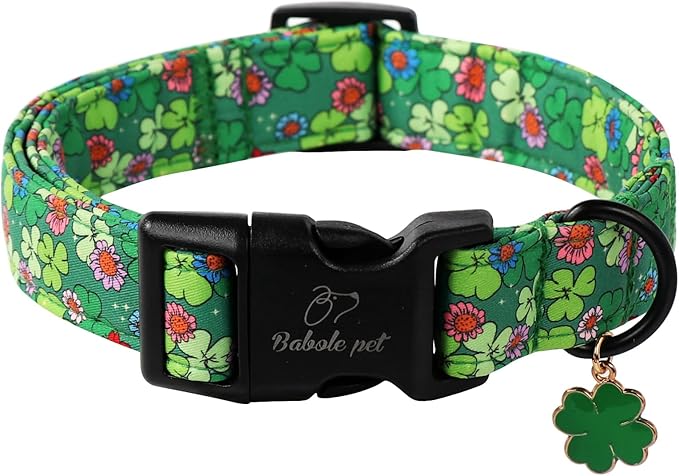 St Patricks Day Dog Collar for Small Dogs - Lucky Flower Shamrock Green Dog Collars, Cute Irish Clover Puppy Collar with Quick Release Buckle for Girls&Boys Dogs XS
