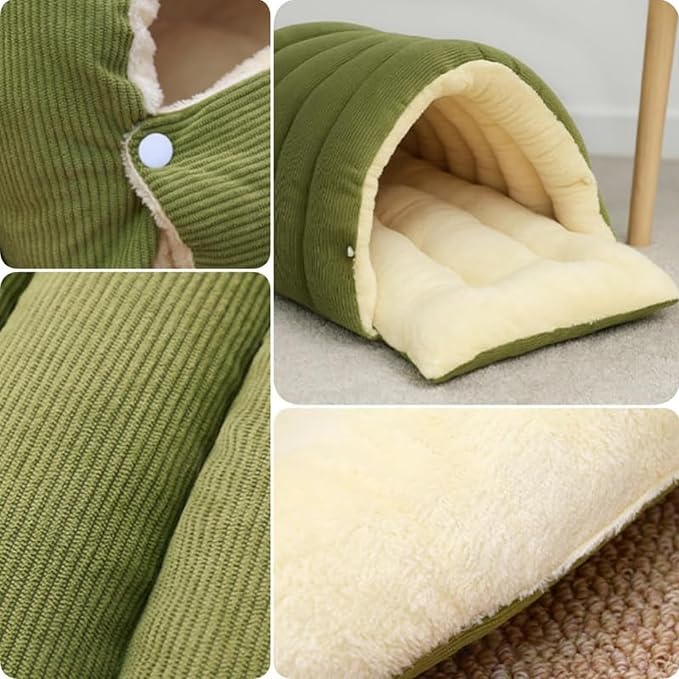 Cozy Monster Cat Bed, Warm Winter Cat Cave with Removable Cushion, Calming Anti-Anxiety Sherpa Fleece Pet Bed for Indoor Cats & Small Dogs, Washable 360° Nesting Design (A - Brown, Large)