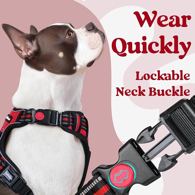 rabbitgoo Dog Harness for Large, No Pull Easy On & Off with 3 Buckles Pet Harness, Adjustable Soft Walking Vest with 2 Clips and Handle, Reflective for Extra Large Dogs, Red, XL