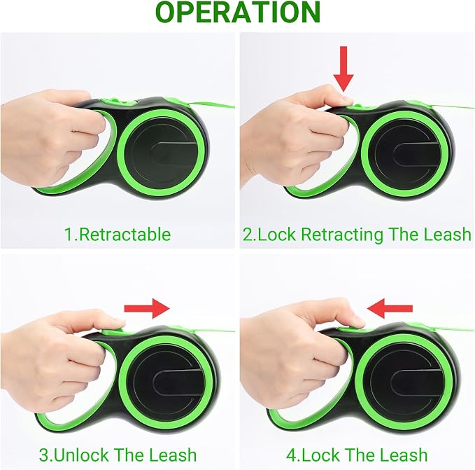 Segarty 16 Ft Extendable Dog Leash, 5m Heavy Duty Walking Dog Leash for Medium Small Dogs up to 44lb, Anti-Slip Handle 360°Tangle-Free Nylon Tape, One-Handed Button Lock & Release (Green)