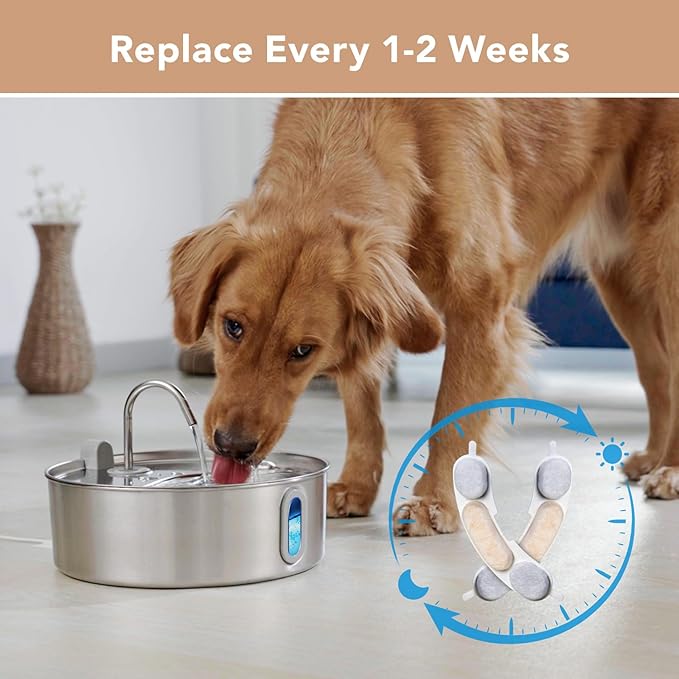 Smartoo Official 12 Packs Dog Water Filter Replacement and 12 Sponges with 1 Pump Holder for 7L/236oz/1.8Gal Stainless Steel Dog Water Fountain