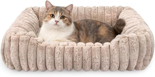 Ultra Soft Dog Bed for Small Medium Dogs and Cats, Machine Washable Rectangular Pet Bed with Non-Slip Bottom, Breathable Puppy Sleeping Mat for Indoor, Fits 24-inch Pet Crate, Camel