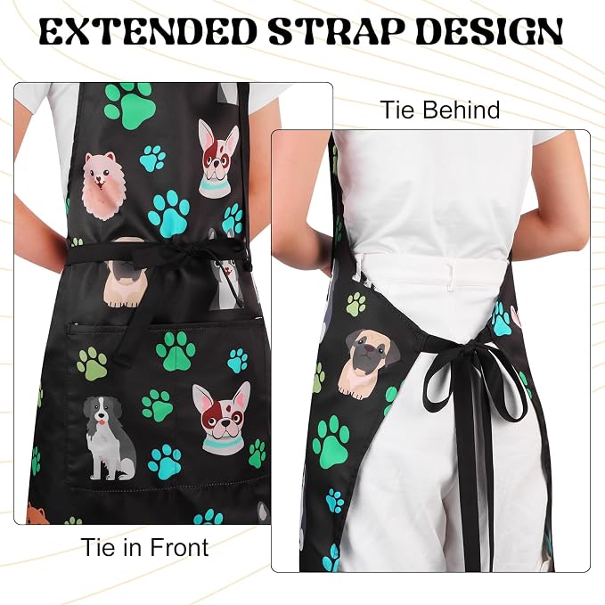 Dog Grooming Waterproof Apron with 2 Pockets, Cute Animals Puppy Dog Pets Apron