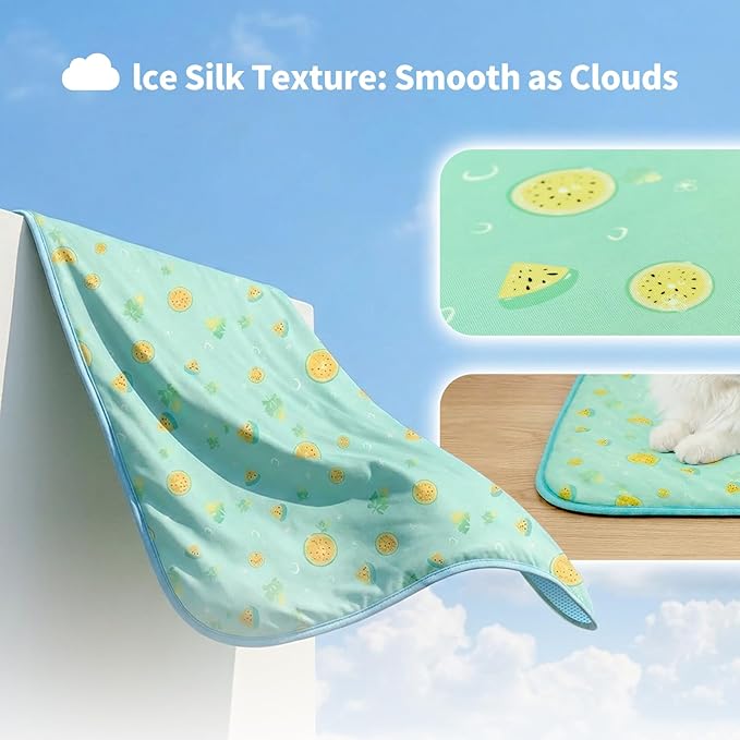 NWK Pet Cooling Mat - Ice Silk Cooling Mat for Dogs & Cats Portable & Washable Pet Cooling Blanket, Car Seats, Beds for Summer (1, Green Fruit, 27‘’ X 39‘’ X 0.3'')