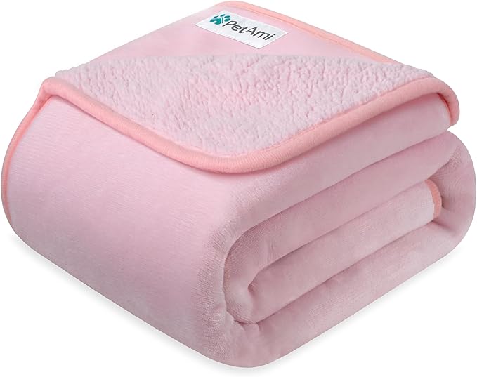 PetAmi Premium Waterproof Dog Blanket for Large Dogs, Reversible Sherpa & Flannel Fleece, Leakproof Pet Throw for Couch Protection, Soft Plush Furniture Protector for Cats, Washable, 60x80 Pink