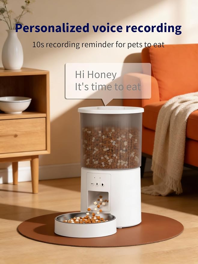 Automatic Cat Feeder, 2.4GHz WiFi Automatic Dog Food Dispenser, Fresh Protection, 4.5L Timer Feeder, Personalized Recording 10 Seconds, Easy to Clean, Stainless Steel Bowl (Single/White)