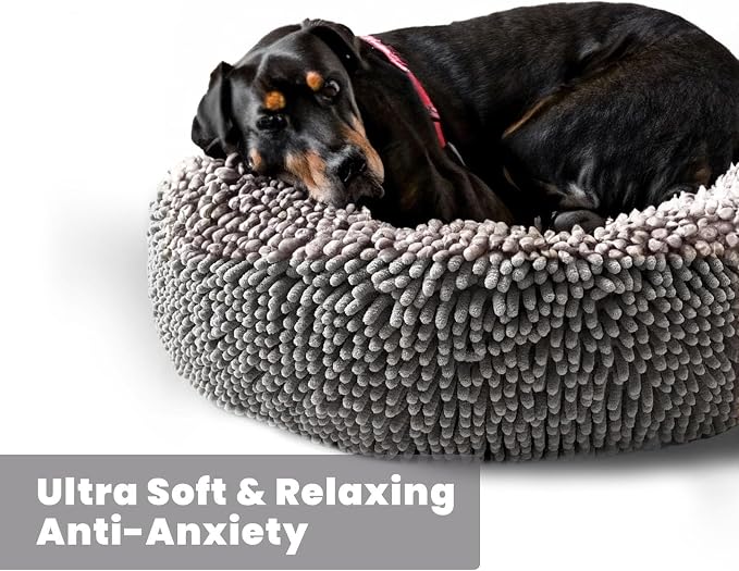 Muddy Mat®Cloud K-9 Bed for Dogs & Cats, Soft & Relaxing Round Dog Bed, Chenille Material, Removable Cover, Washable & Dryer Safe–Grey Medium(35'x35')