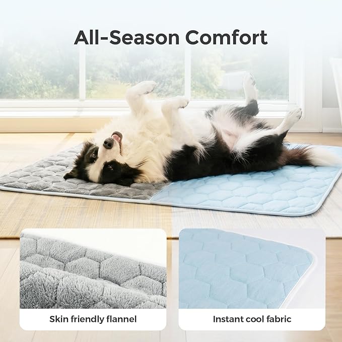 Sytopia 35" x 24" Dog Cooling Mat for Large Dogs, Q-Max>0.5 All Season Thin Breathable Crate Pad Indoor for Pet, Portable Washable & Non-Toxic Kennel Mat for Summer Active Dog, Light Blue