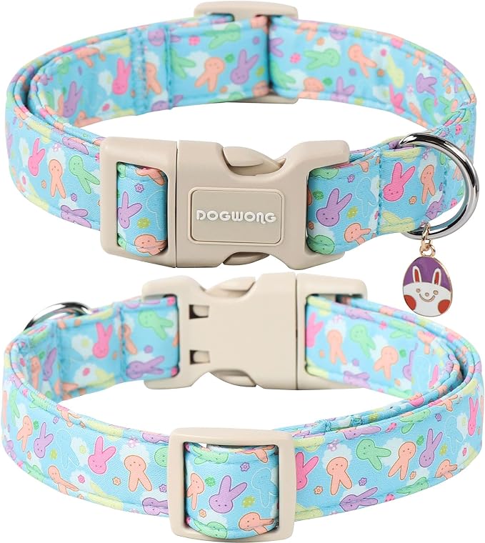DOGWONG Easter Blue Egg Bunny Dog Collars, Adjustable Cute Rabbit Pet Collars with Quick Release Buckle for Small Medium Dogs