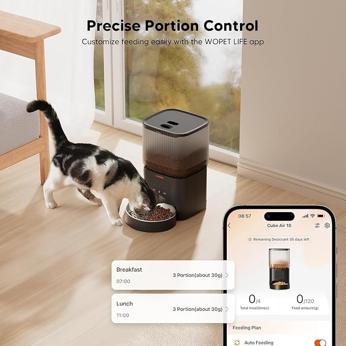 WOPET Automatic Cat Feeder, 5G&2.4G Smart WiFi Pet Feeder with App Control, 4L Capacity, 1–10 Meals per Day, Slow Feeding Mode, 10s Voice Recorder, Timed Cat Food Dispenser for Cats & Small Dogs