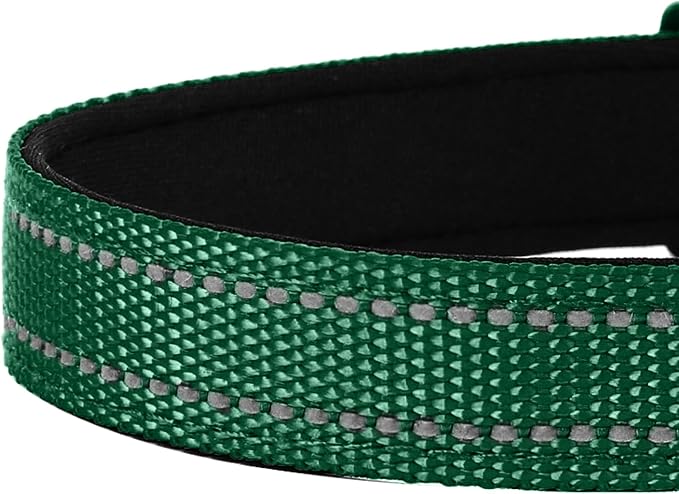 Reflective Dog Collar, Adjustable Soft Neoprene Padded Nylon Pet Collars with Buckle for Small Dogs, Dark Green,S