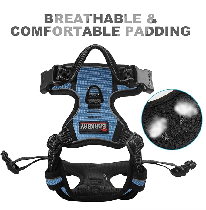 BARKBAY No Pull Dog Harness Front Clip Heavy Duty Reflective Easy Control Handle for Large Dog Walking(Navy,S)