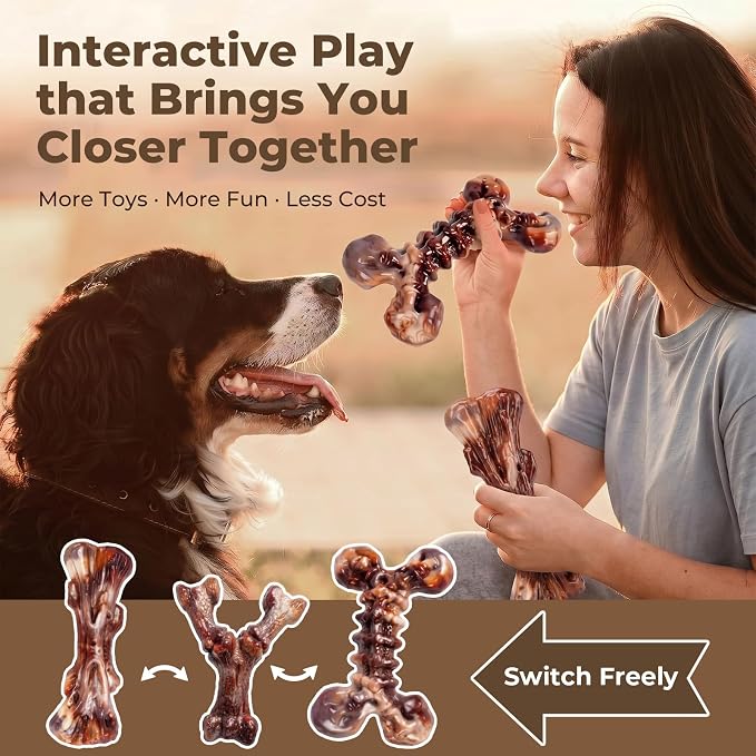 Kseroo 3-Pack Indestructible Dog Chew Toys for Aggressive Chewers: Bacon Flavored Rock-Hard Solid Nylon, Tough Dog Bones for Medium/Large Dogs 25-90lbs, Heavy Duty Dog Toys to Keep Them Busy, Brown-XL