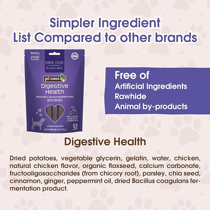 Get Naked Grain Free 1 Pouch 6.6 Oz Digestive Health Dental Chew Sticks, Large