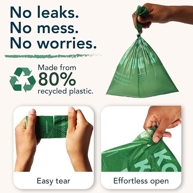 80% Recycled Plastic Dog Poop Bags – Extra Thick, Leak Proof Waste Bags, Big Dog Approved (Unscented, 270 Bags)