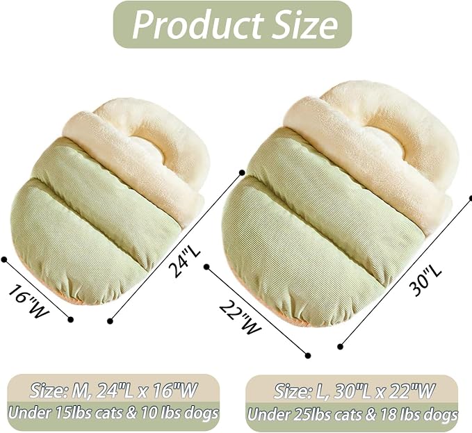 Romaneco Bed for Dog and Cat, Pet Bed, Ultra Soft Cute Plush Slipper Cat Cave Bed, Anti Slip Warm Pet House Nest, Self-Warming, Ideal for Indoor Use - Fits up to 25lbs (30"X22", L, Green)