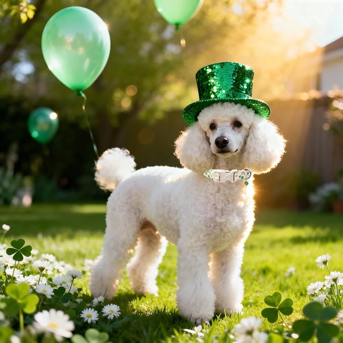 St. Patrick's Day Dog Collar for Small Dogs - Cute Shamrock & Rainbow Print Dog Collars, Irish Green Party Puppy Collar, Lightweight Adjustable St. Patricks Day Pet Collars S