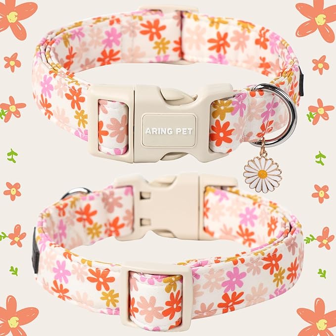 ARING PET Spring Summer Dog Collar-Cute Floral Doggy Collar for Small Dogs, Adjustable Cotton Sunflower Pet Collars Puppy Collar for Small Medium Large Dogs