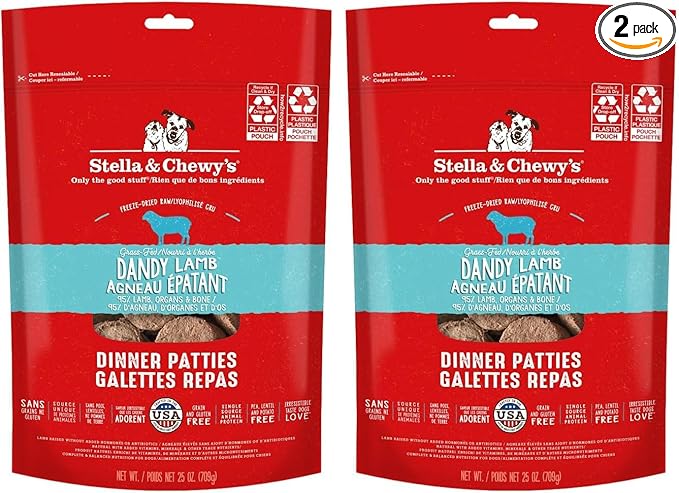Stella & Chewy's Freeze-Dried Raw Dinner Patties - Dandy Lamb Recipe - High Protein Grain-Free Puppy & Dog Food - Perfect for Picky Eaters - 25 oz,(Pack of 2)