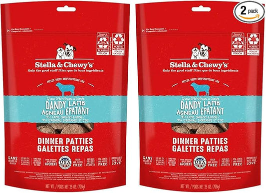 Stella & Chewy's Freeze-Dried Raw Dinner Patties - Dandy Lamb Recipe - High Protein Grain-Free Puppy & Dog Food - Perfect for Picky Eaters - 25 oz,(Pack of 2)
