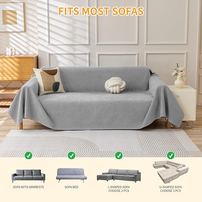 Deep Dream Cat-Scratch Resistant Couch Cover, Waterproof Sofa Cover for 3 Cushion Couch Washable,Pet Friendly Couch Protectors Anti Slip Thickened Love Seat Slipcovers for Dogs, 71" x 118",Light Grey