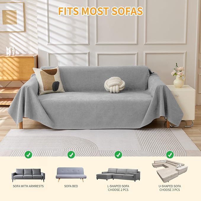 Deep Dream Cat-Scratch Resistant Couch Cover, Waterproof Sofa Cover for 3 Cushion Couch Washable, Pet Friendly Couch Protectors Anti Slip Thickened Sofa Slipcovers for Dogs Pets,71" x 150",Light Grey