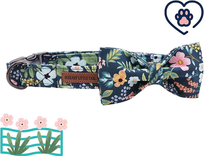Elegant little tail Dog Collar with Bow, Flower Pattern Soft Comfy Bowtie Dog Collar Adjustable Pet Gift Collars for Small Medium Large Dogs