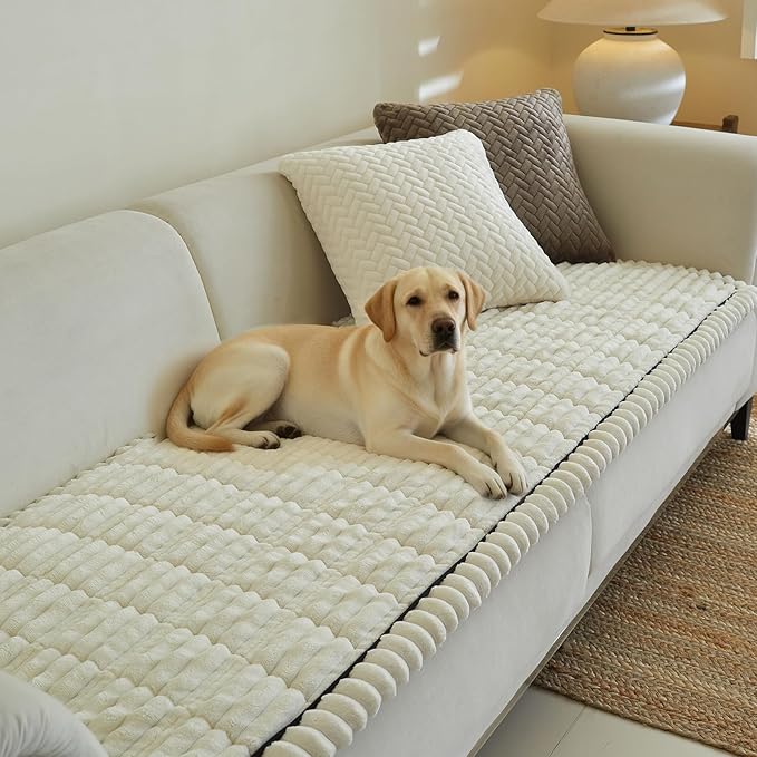 Linear Grid Couch Cover for Dogs Non Slip - Thick Wear-Resistant Pet Sofa Protector for 3 Cushion Couch Large Silicone Particles Washable Furniture Mat for Dogs Cats Sectional