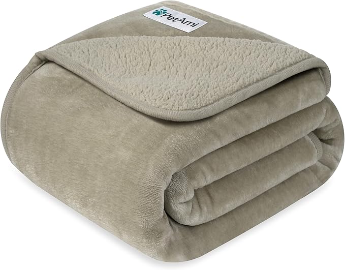 PETAMI Sherpa Fleece Waterproof CAT and Dog Blanket, Taupe, Medium