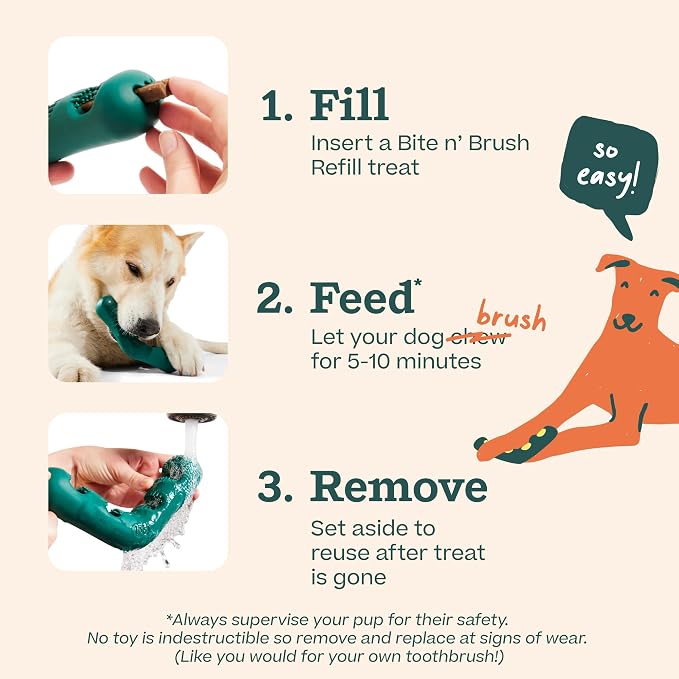 WOOF The Bite n' Brush - Dog Toothbrush Toy - Scrub Plaque and Tartar from Your Dog's Teeth and Mouth - Dog Dental Chew Toy - Large